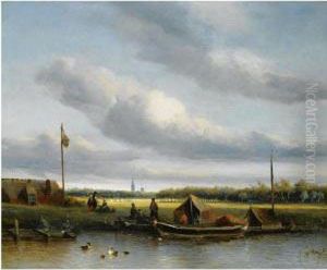 Figures By A Boat In A Summer Landscape Figures By A Boat In A Summer Landscape