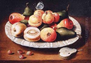 Still life of fruit in a Wan-Li porcelain dish by Osias, the Elder Beert