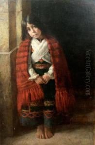 Jeune Fille Au Chale Rouge by Charles Albert Walhain