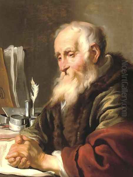 An elderly scholar at his desk - view 1