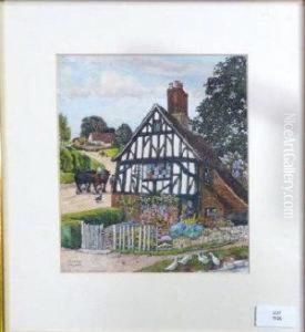 A Half Timbered Country Cottage And Its Garden In Summer by Edward Walker