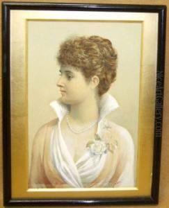 Portrait Of A Young Lady Wearing A White Rose To Her Dress by E.J. Walker