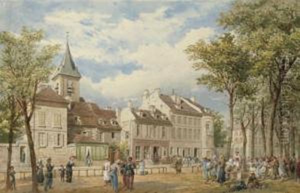 A Busy Day In A French Market Square - view 1