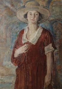 Portrait Of A Woman In A Red Dress Andhat by Ethel, Dame Walker