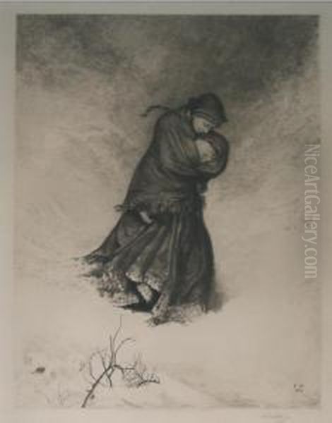 'the Lost Path', A Mother And Child In A Snowy Setting - view 1
