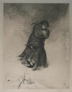 'the Lost Path', A Mother And Child In A Snowy Setting by Frederick Walker