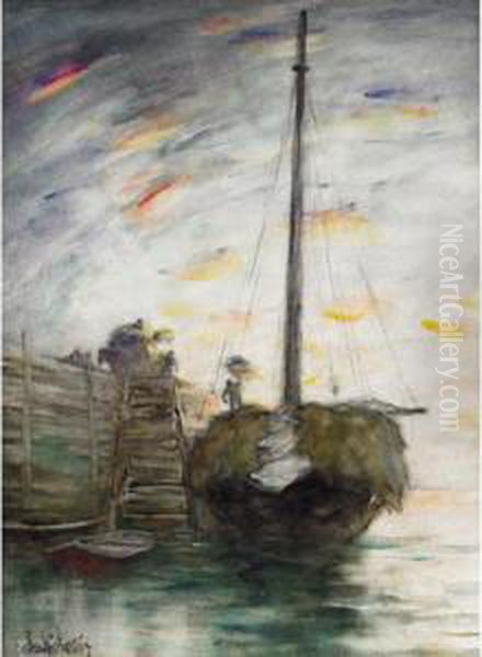 Unloading Hay Boat, Sunrise - view 1