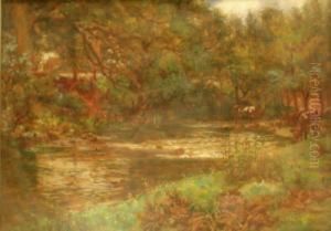 Cattle Grazing By The Riverside by John Doddy Walker