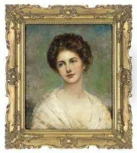 Portrait Of A Lady, Bust-length, In A White Dress by John Hanson Walker