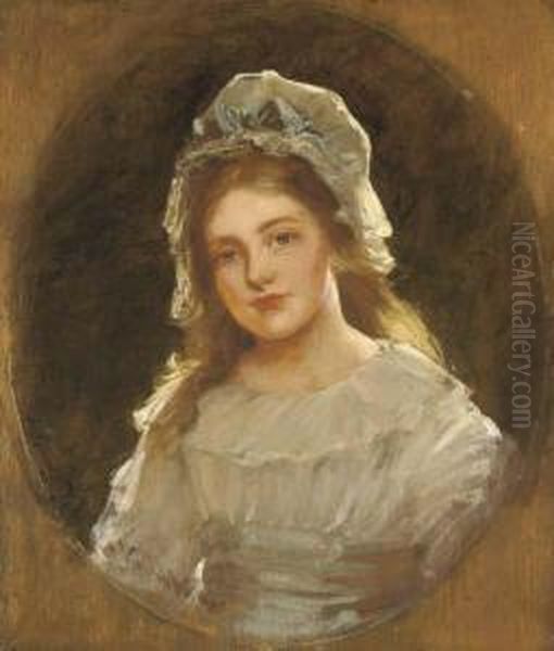 Portrait Of A Girl, Possibly The Artist's Daughter Dorothy, Half-length, Wearing A White Dress And Bonnet, And A Blue Sash - view 1