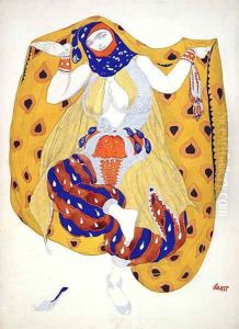 Costume design for a dancer in 'Scheherazade', a ballet first produced by Diaghilev by Leon Samoilovitch Bakst