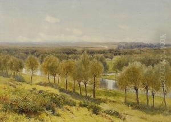 'willow And Watercourses On The River Stort' 'w. Eyre Walker 1893', Titled On Label Verso - view 1