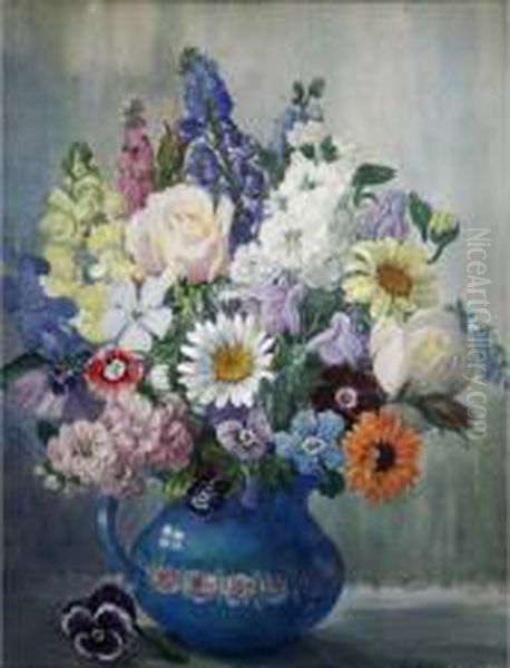 A Blue Jug Of Summer Flowers - view 1