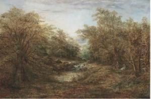 Children By A Woodland Stream by Harry Wallace