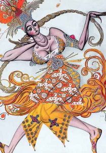 Costume design for a pas de deux danced at the opening gala of the Diaghilev ballet in 1909
