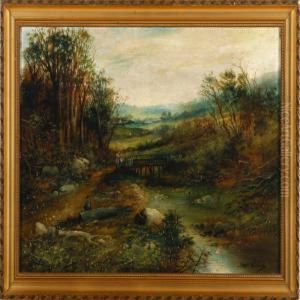 A Landscape With Figures Walking Along A River by James Wallace