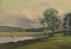 River Landscape With Wayfarer And Sheep