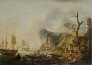 Harbour Scene With Figures At Work
