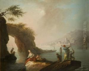Pecheurs Sur Une Cote Rocheuse Devant Un Rivageme Di Terraneen by Pierre Joseph Wallaert