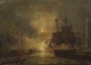 Voiliers Faisant Feu Dans Un Port by Pierre Joseph Wallaert
