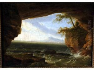 Vue De Capri Huile Sur Toile18,5 X 24,5 by Pierre Joseph Wallaert