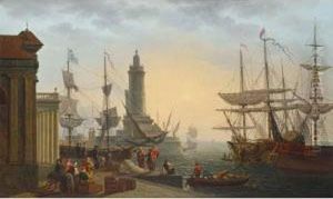 A Classical Harbour Scene With Figures On A Quay And Men Unloading Their Ware by Pierre Joseph Wallaert
