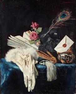 Stilllife With Fan, Roses And Peacock Feather