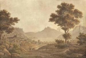 Kloster Mondsee Mit Umgebung Und Personenstaffage