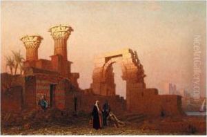 Part Of The Ruins At Philae At Sunset by Frank Waller