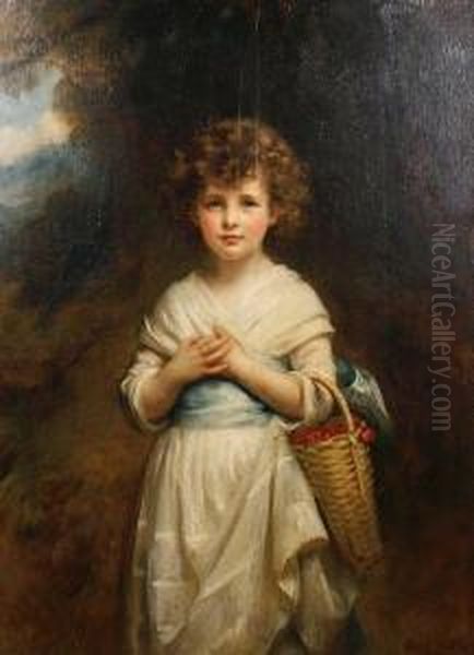 Portrait Of Moira Goff As A Child, Standing Ina Landscape Holding A Basket Of Cherries - view 1