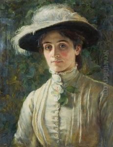 Portrait Of A Lady, Half Length, Wearingfeathered Hat