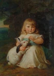 A Little Girl With A Pet Rabbit