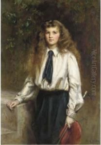 Portrait Of Molly, Daughter Of The Late Sir Arthur Pease, Bt., In Ariding Habit, Holding A Riding Crop by Mary Lemon Waller