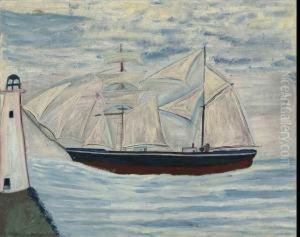 Boat And Lighthouse by Alfred Wallis