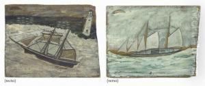 Fishing Boat By A Lighthouse by Alfred Wallis