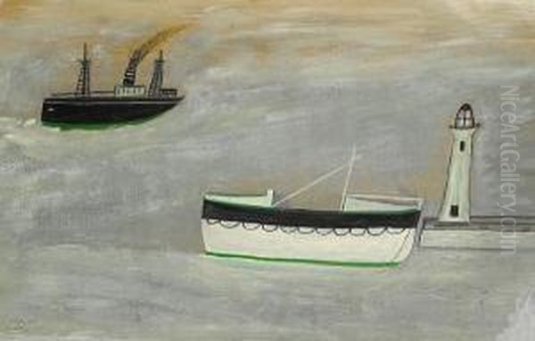 Steamer, Lifeboat And Lighthouse - view 1