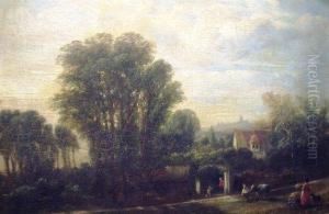 Stubborn Donkey And Figures By A Cottage by Henry Wallis