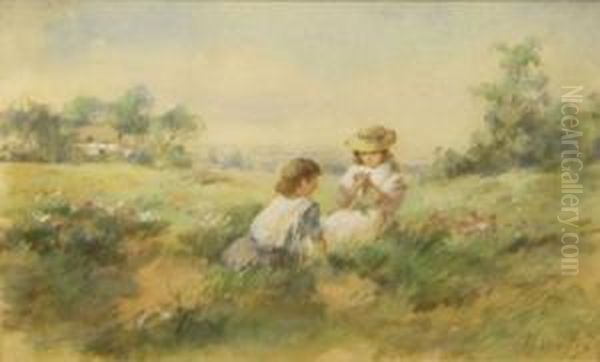 Two Children Picking Wild Flowers In A
Meadow - view 1