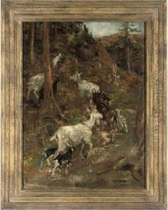 Goats In A Mountainous Landscape by William Walls