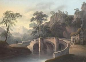 An Old Bridge With Rider by Thomas Walmsley