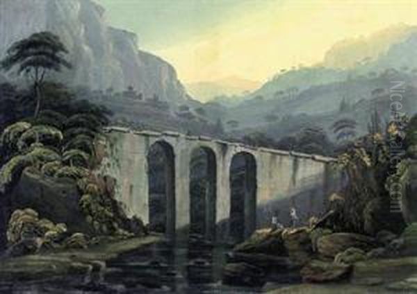 A Capriccio Landscape With Travellers Crossing A Viaduct - view 1