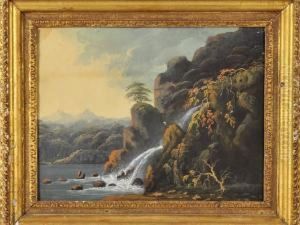 A Cataract By A Lough by Thomas Walmsley