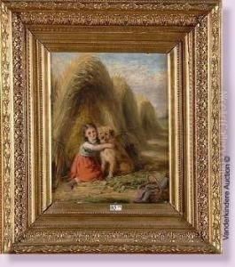 Fillette Et Son Chien Dans Les Bles Coupes