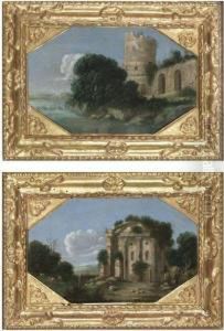 An Italianate Landscape by Goffredo, Gottfried Wals