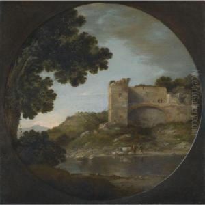 An Italianate River Landscape With Shepherds by Goffredo, Gottfried Wals