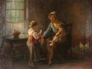 Interior Scene With Mother Andchildren by Charles E. Waltensperger