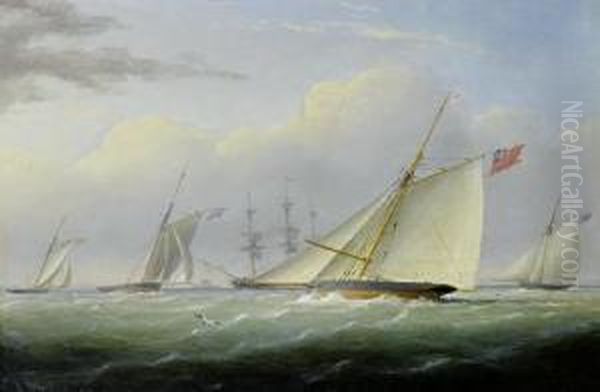 Racing Cutters Of The Royal Yacht Squadron Jockeying For Position In The Solent - view 1