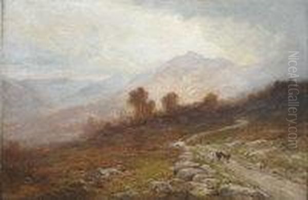 Extensive Landscape With Cattle, Sheep And Shepherd On A Stony Pathway - view 1