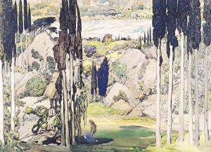 Stage set design for Act I of 'Daphnis and Chloe' (1) by Leon Samoilovitch Bakst