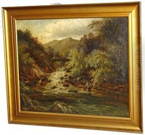 Fisherman Below The Swallow Falls, Bettws-y-coed, N. Wales - view 1